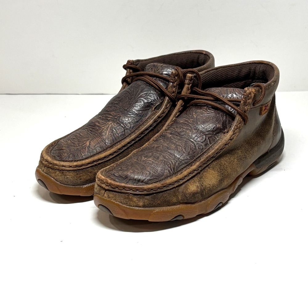 Twisted X Driving Mocs Womens 6 Brown Leather Floral Embossed WDM0079 Chukka